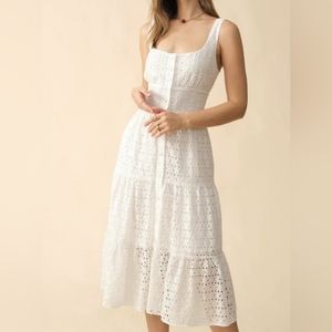 White Eyelet Detailed Midi Dress